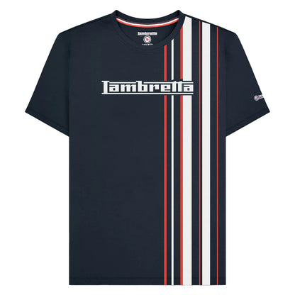 Navy-Red-White - Front - Lambretta Mens SS25 Racing Stripe T-Shirt