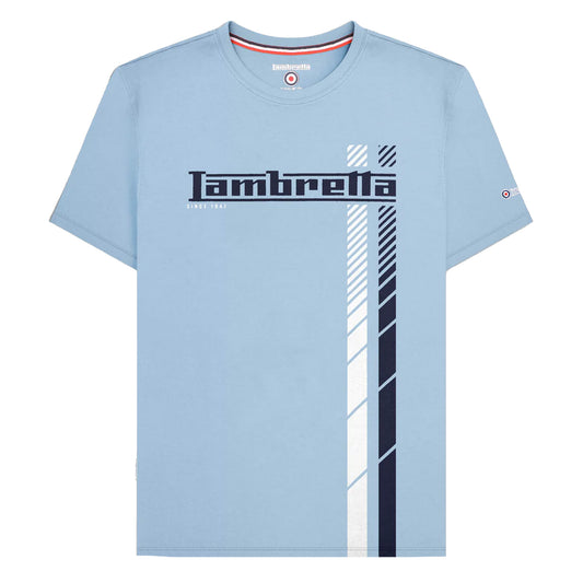 Sky - Front - Lambretta Mens SS25 Racing Stripe T-Shirt