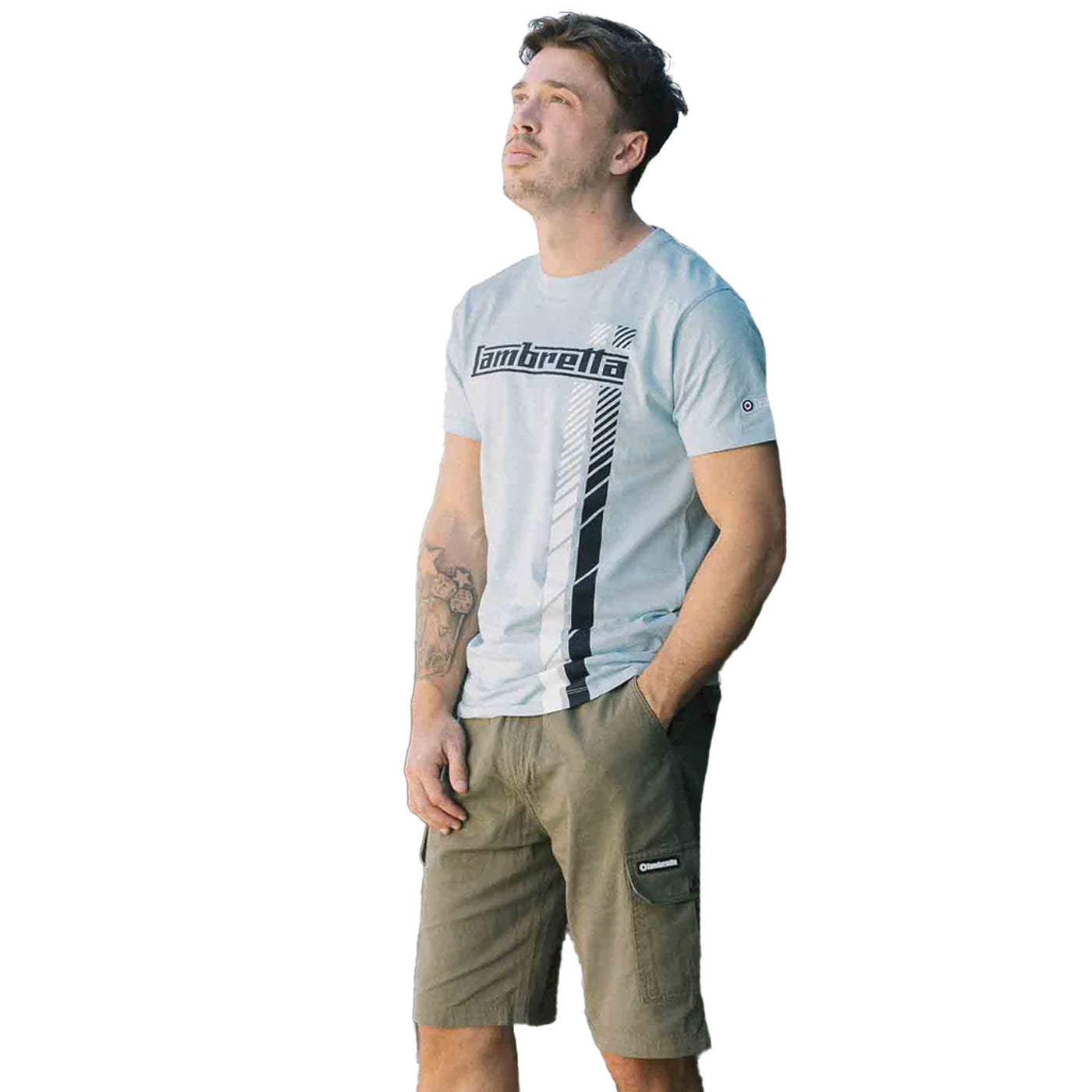 Sky - Side - Lambretta Mens SS25 Racing Stripe T-Shirt