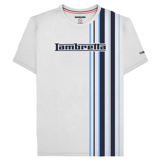 White-Navy-Azure - Front - Lambretta Mens SS25 Racing Stripe T-Shirt