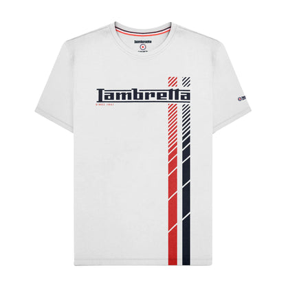 White - Front - Lambretta Mens SS25 Racing Stripe T-Shirt
