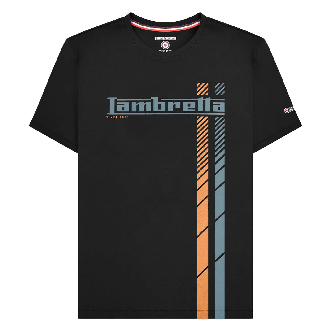 Black - Front - Lambretta Mens SS25 Racing Stripe T-Shirt