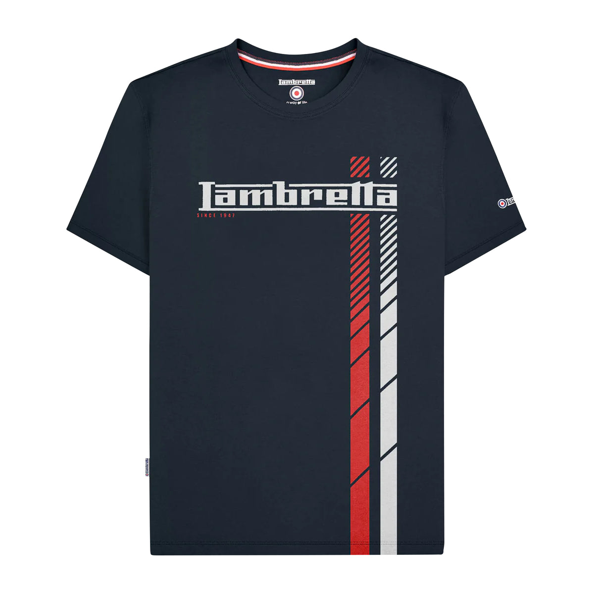 Navy - Front - Lambretta Mens SS25 Racing Stripe T-Shirt