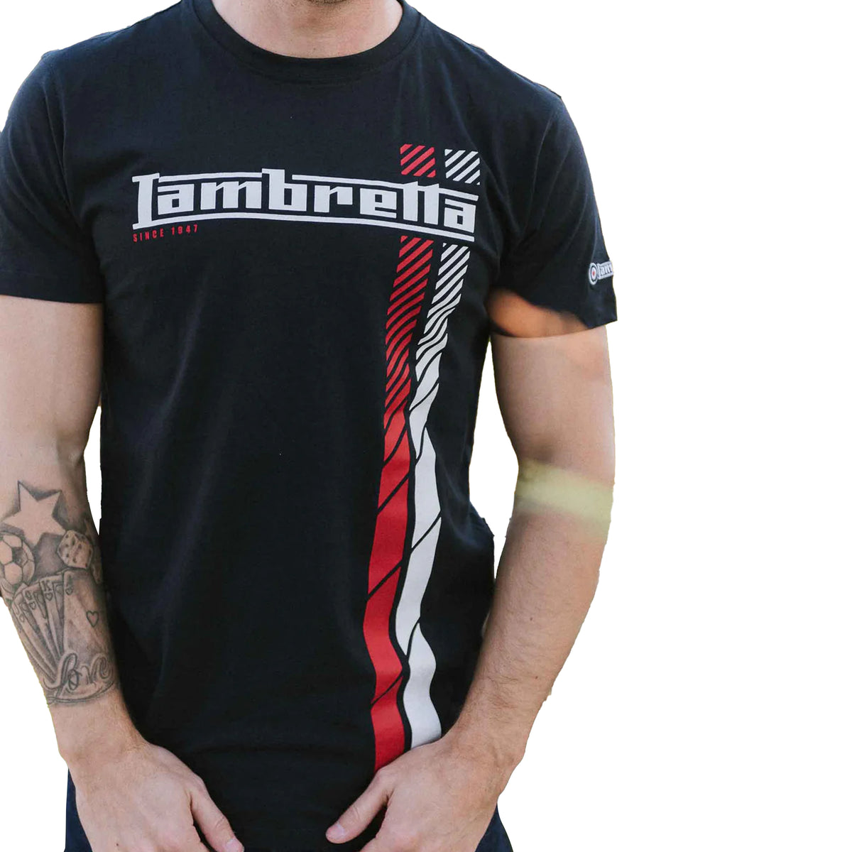 Navy - Side - Lambretta Mens SS25 Racing Stripe T-Shirt