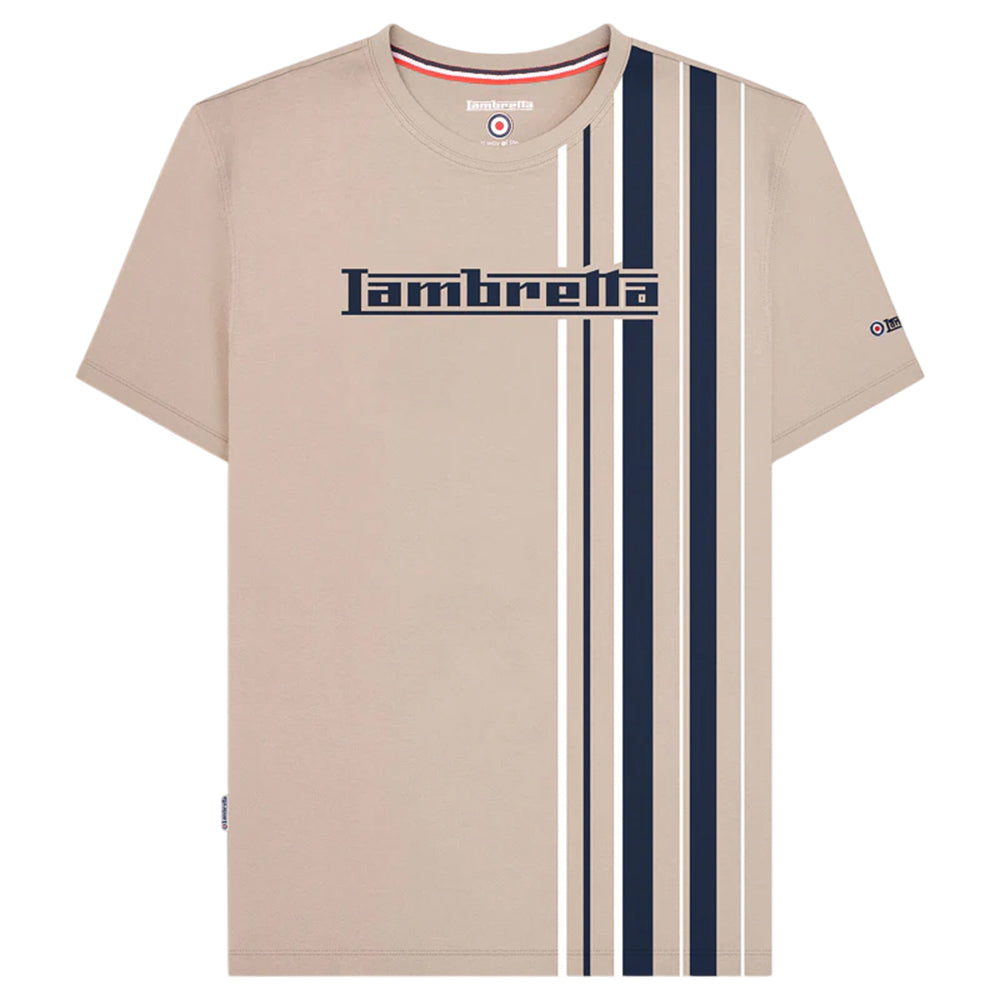 Stone - Front - Lambretta Mens SS25 Racing Stripe T-Shirt