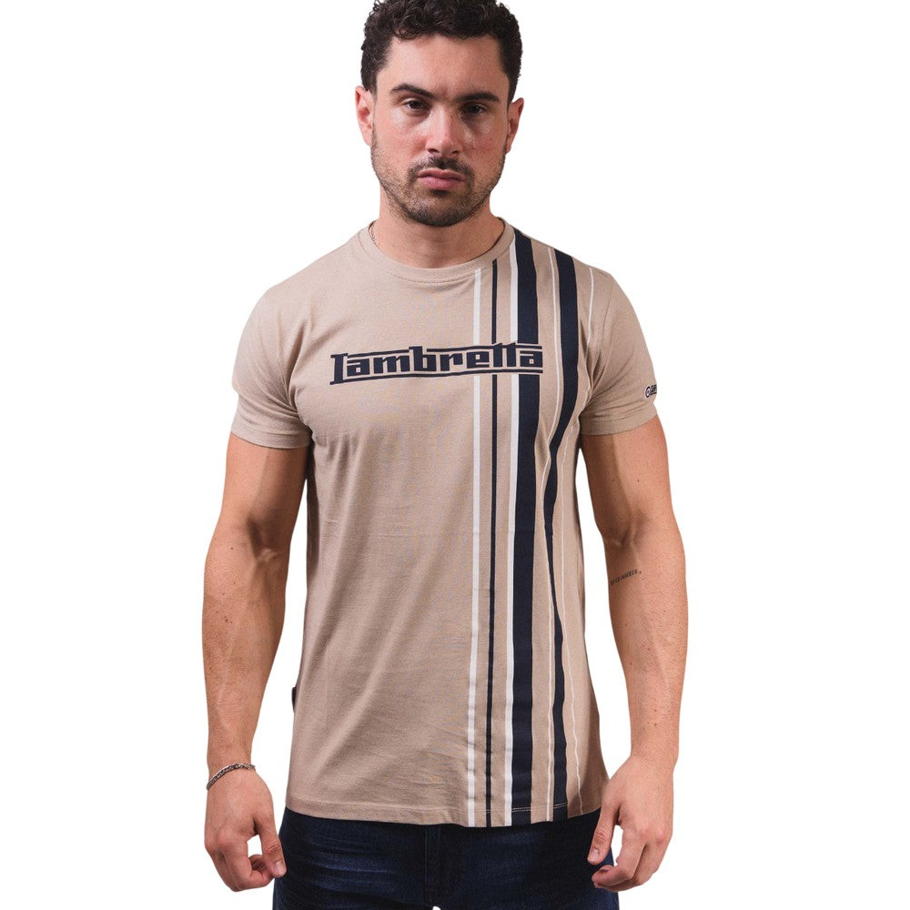 Stone - Close up - Lambretta Mens SS25 Racing Stripe T-Shirt