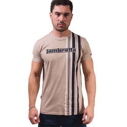 Stone - Close up - Lambretta Mens SS25 Racing Stripe T-Shirt
