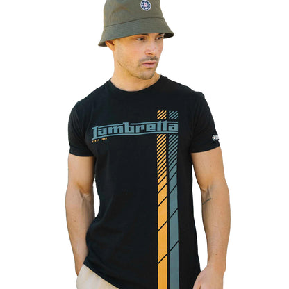 Black - Side - Lambretta Mens SS25 Racing Stripe T-Shirt
