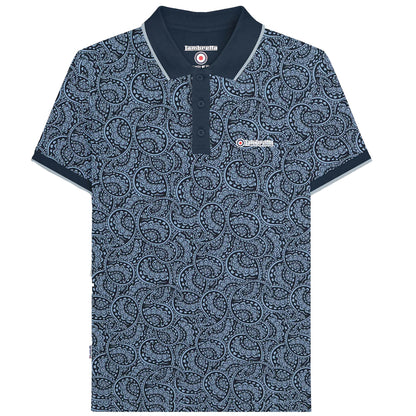 Navy-Dusky Blue - Front - Lambretta Mens Paisley Tonal Big & Tall Polo Shirt