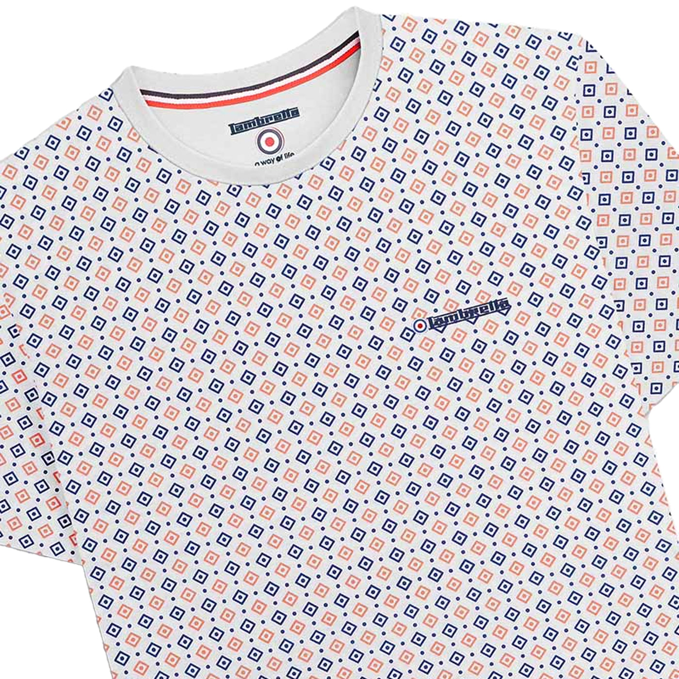 White - Side - Lambretta Mens SS24 Geometric All-Over Print T-Shirt