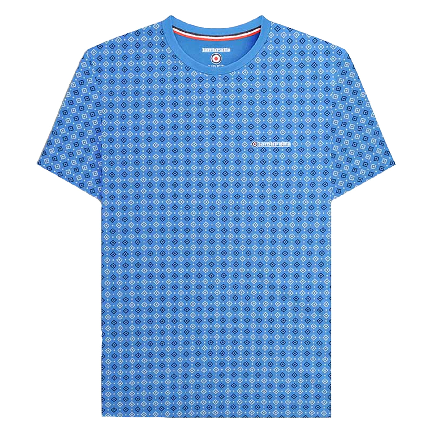 Vallarta Blue - Front - Lambretta Mens SS24 Geometric All-Over Print T-Shirt