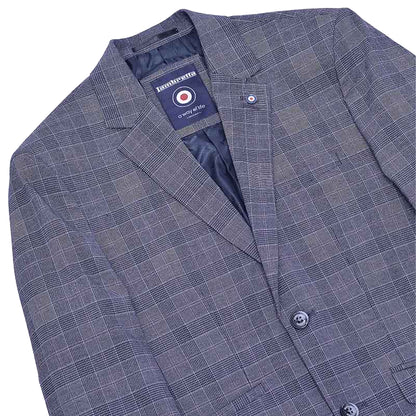 Slate - Back - Lambretta Mens Bradley Checked Blazer