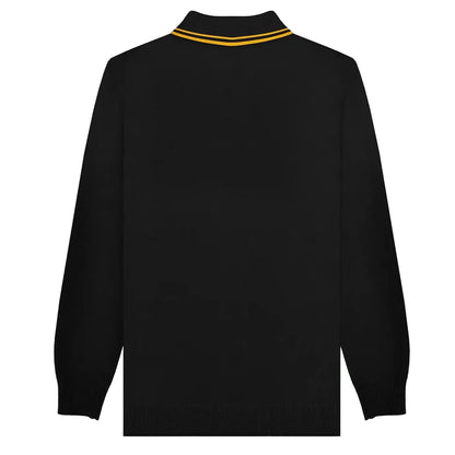 Black - Back - Lambretta Mens Tipped Long-Sleeved Polo Shirt