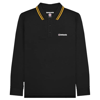 Black - Front - Lambretta Mens Tipped Long-Sleeved Polo Shirt