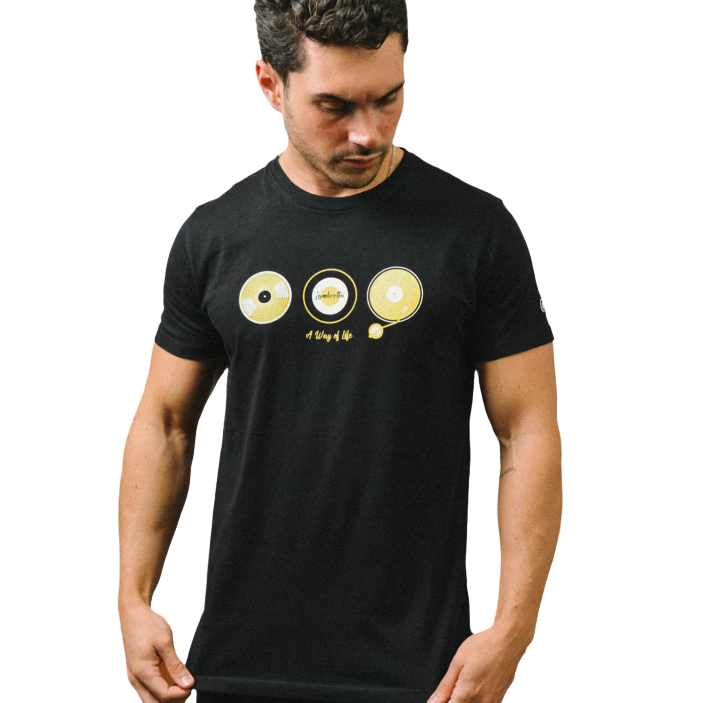 Black - Side - Lambretta Mens A Way Of Life Vinyl Record T-Shirt