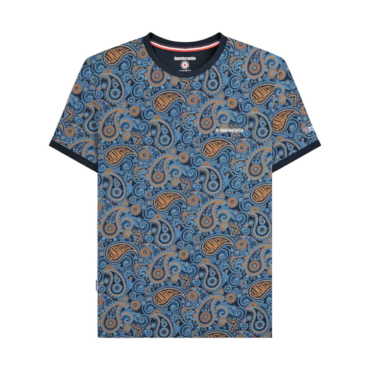 Navy-Tobacco - Front - Lambretta Mens SS25 Paisley T-Shirt