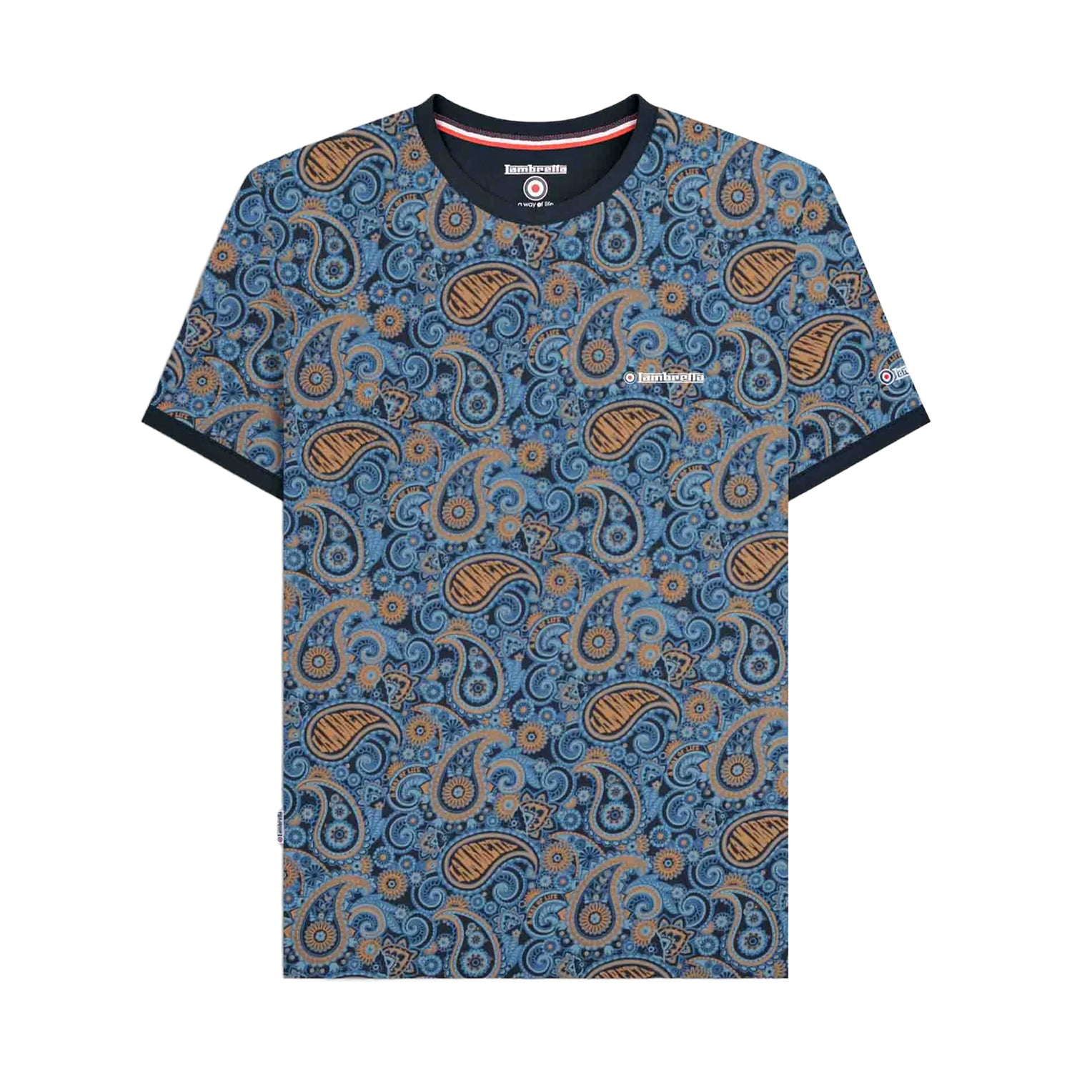 Navy-Tobacco - Front - Lambretta Mens SS25 Paisley T-Shirt