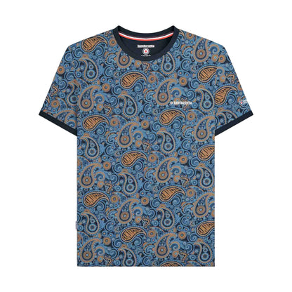 Navy-Tobacco - Front - Lambretta Mens SS25 Paisley T-Shirt