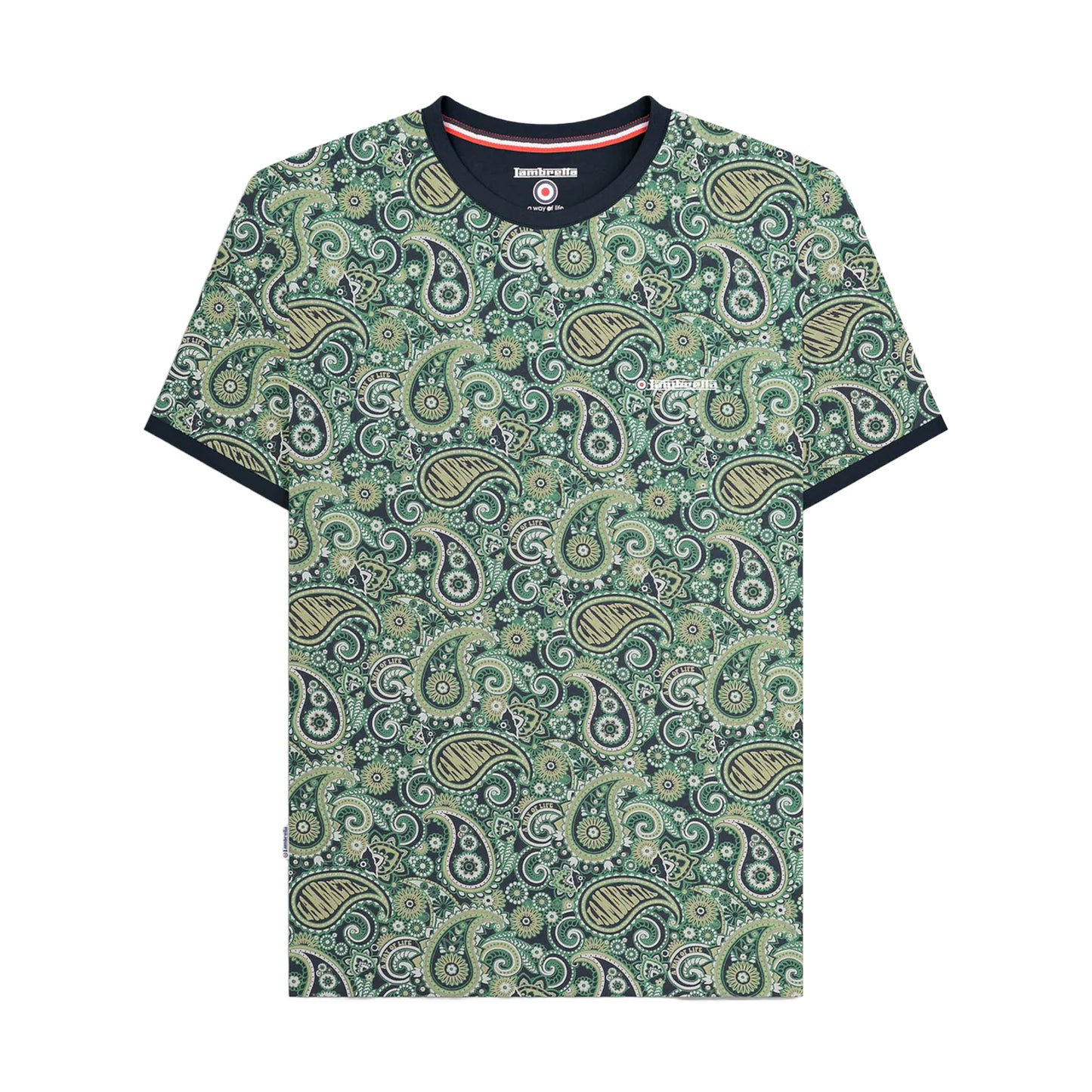 Navy-Grey - Front - Lambretta Mens SS25 Paisley T-Shirt