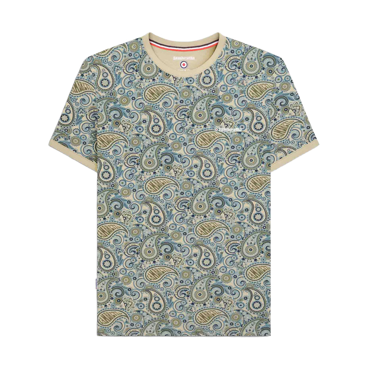 Wood-Ash-Khaki - Front - Lambretta Mens SS25 Paisley T-Shirt
