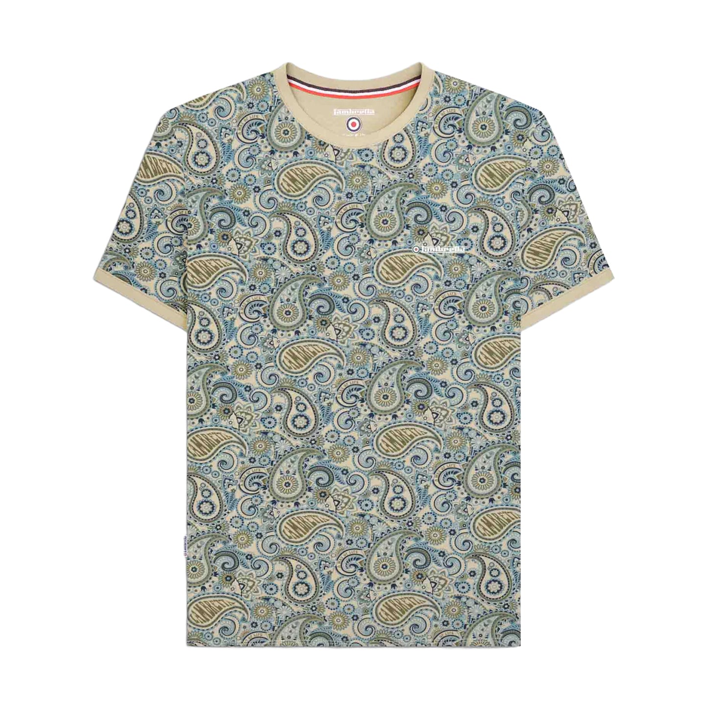Wood-Ash-Khaki - Front - Lambretta Mens SS25 Paisley T-Shirt