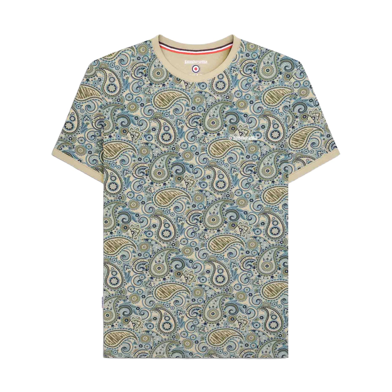 Wood-Ash-Khaki - Front - Lambretta Mens SS25 Paisley T-Shirt