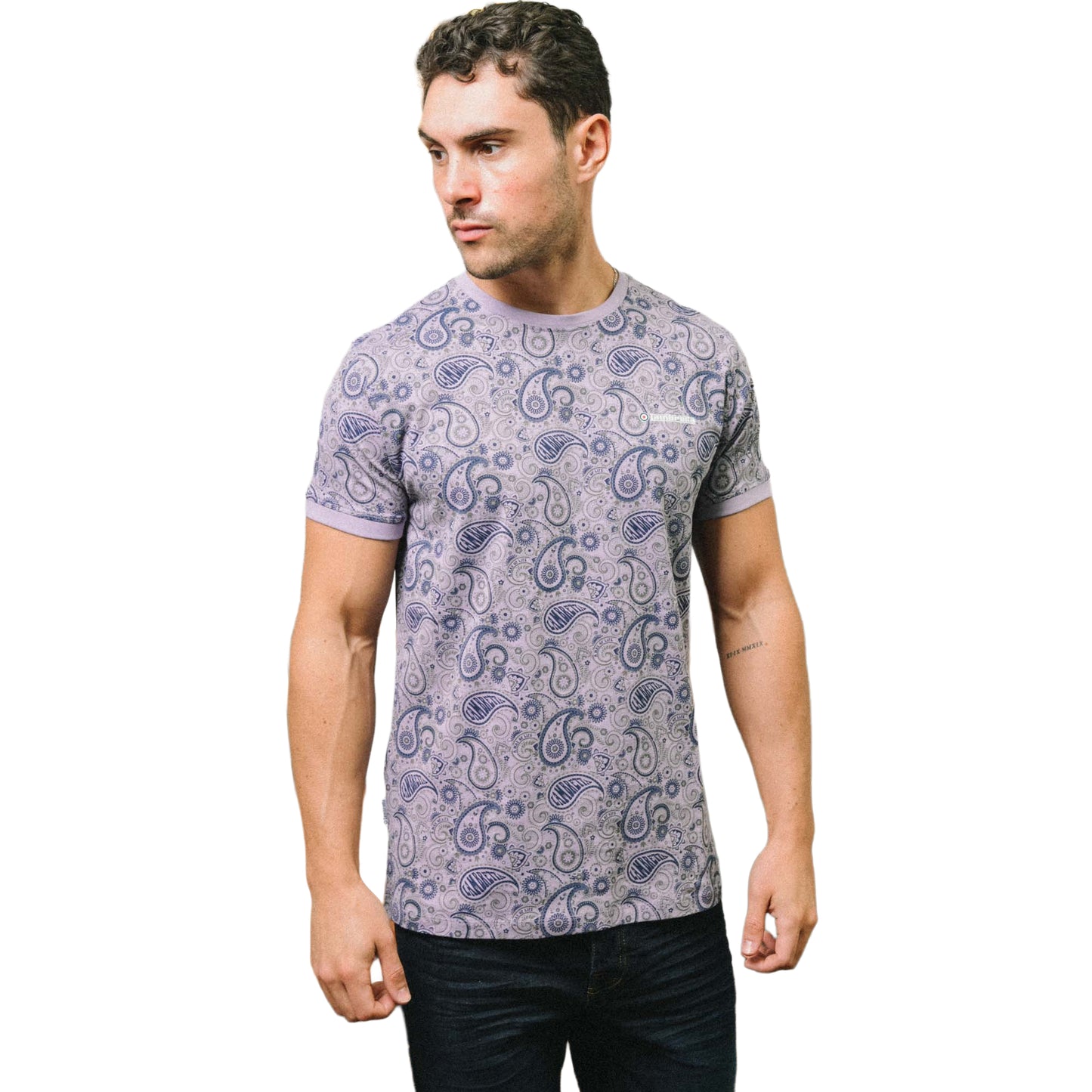 Dusk-Grey - Side - Lambretta Mens SS25 Paisley T-Shirt