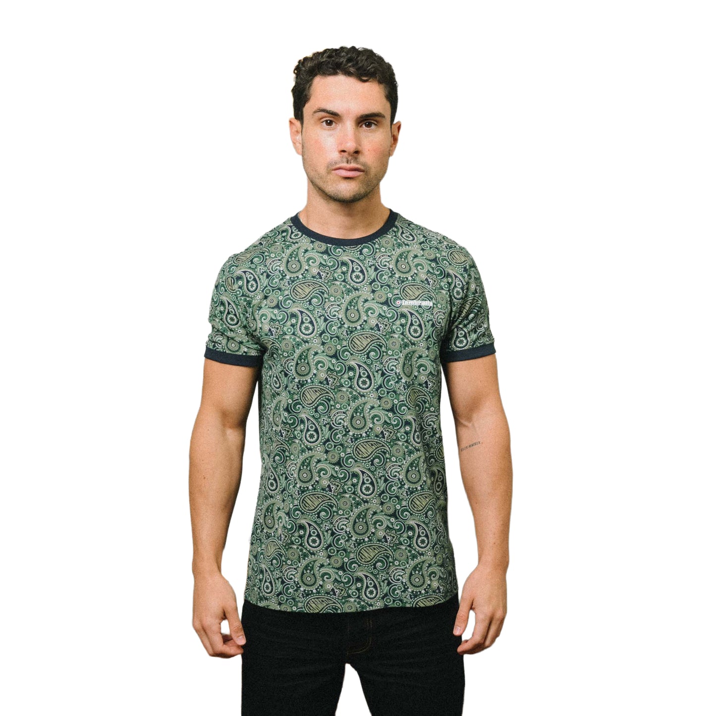 Navy-Grey - Side - Lambretta Mens SS25 Paisley T-Shirt