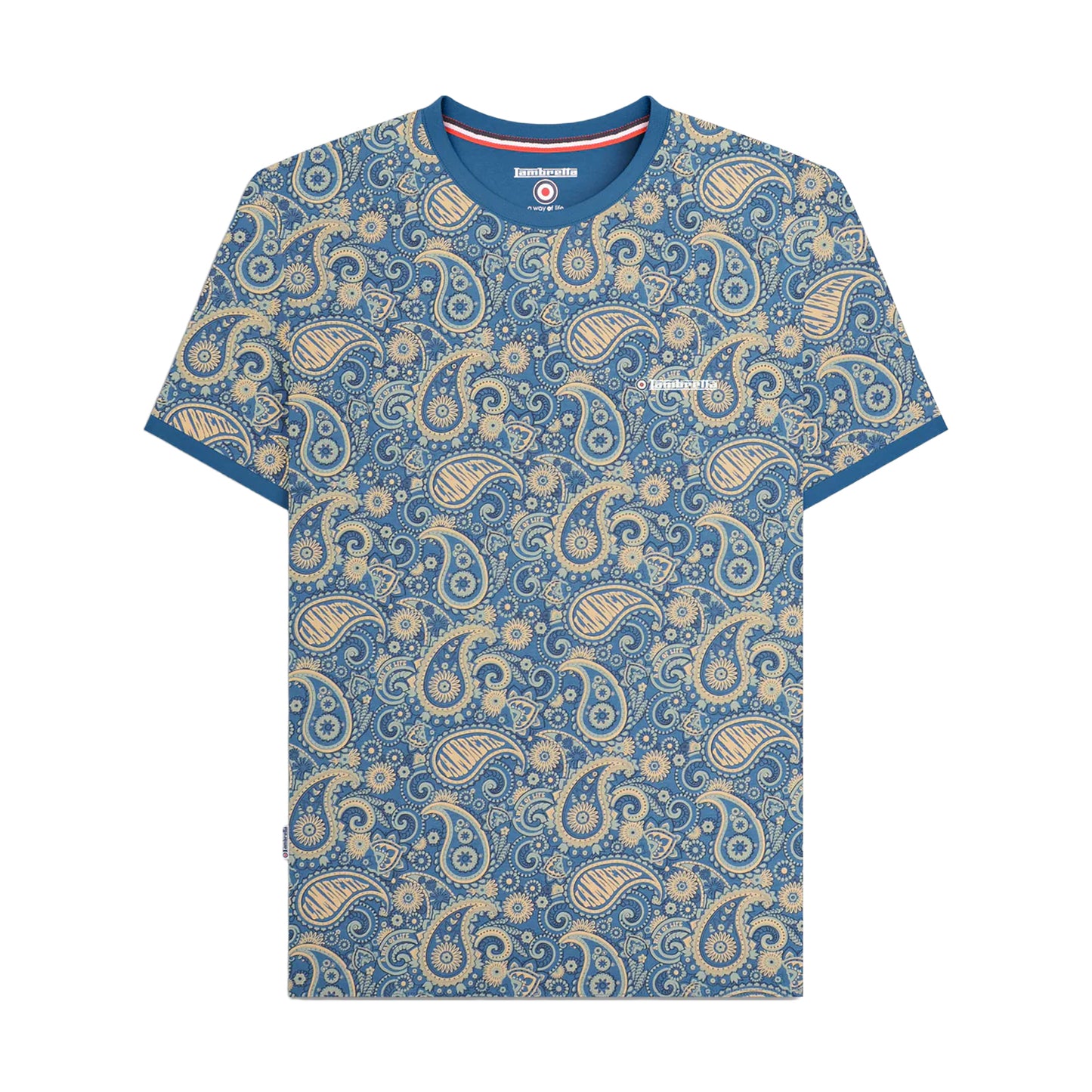 Dark Blue-Cream - Back - Lambretta Mens SS25 Paisley T-Shirt