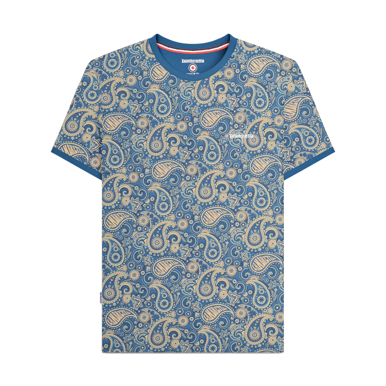 Dark Blue-Cream - Back - Lambretta Mens SS25 Paisley T-Shirt