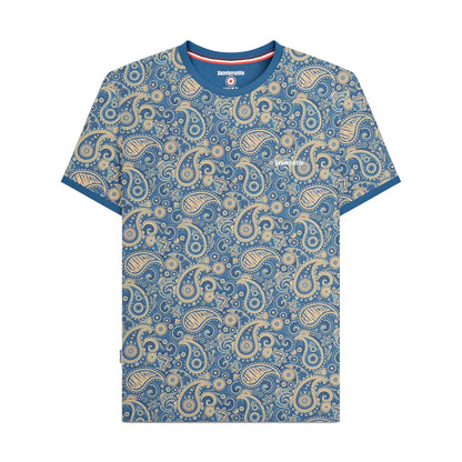 Dark Blue-Cream - Back - Lambretta Mens SS25 Paisley T-Shirt