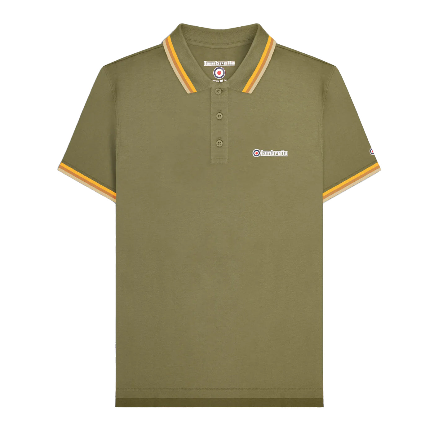Khaki Green - Front - Lambretta Mens SS25 Triple Tipped Polo Shirt