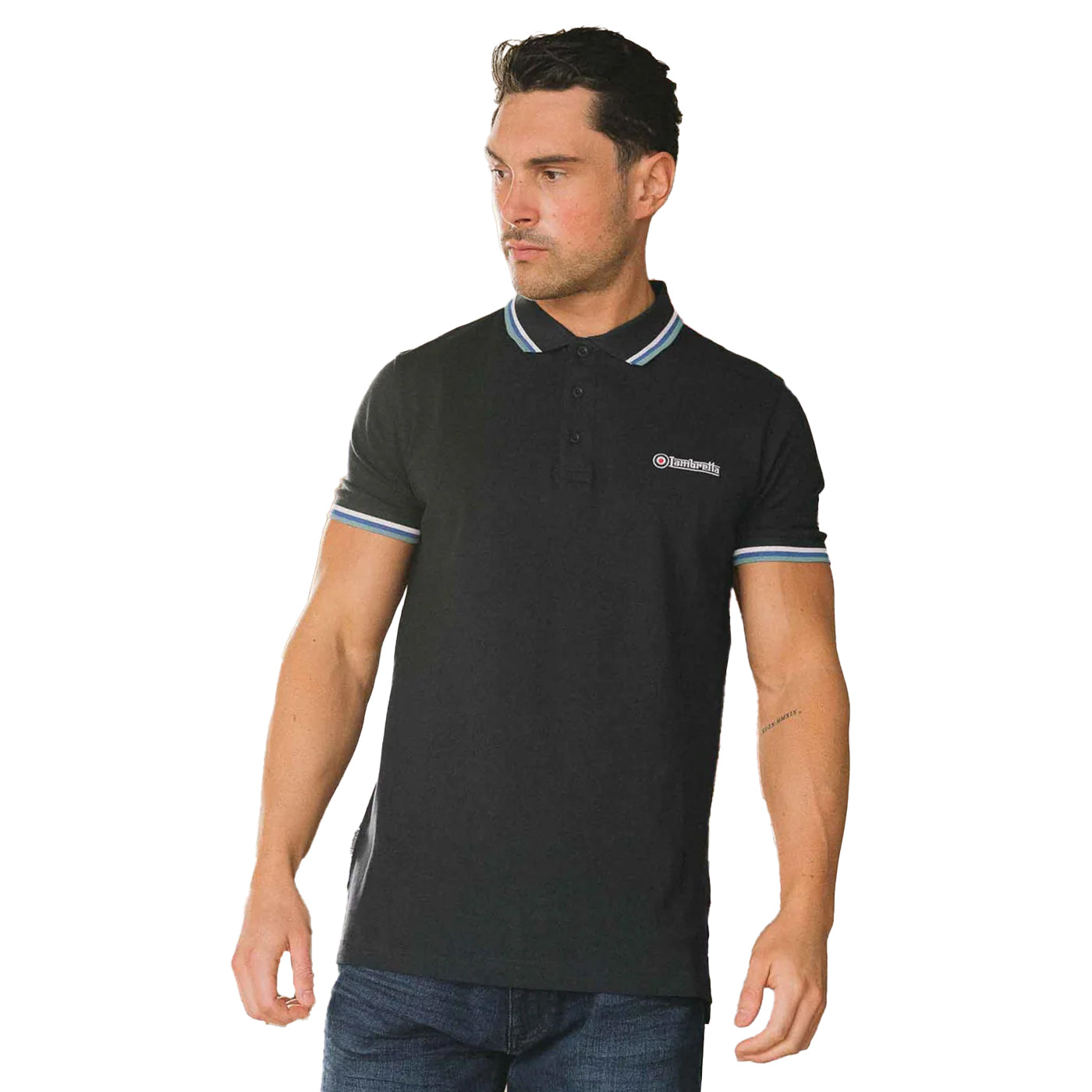 Navy - Side - Lambretta Mens SS25 Triple Tipped Polo Shirt