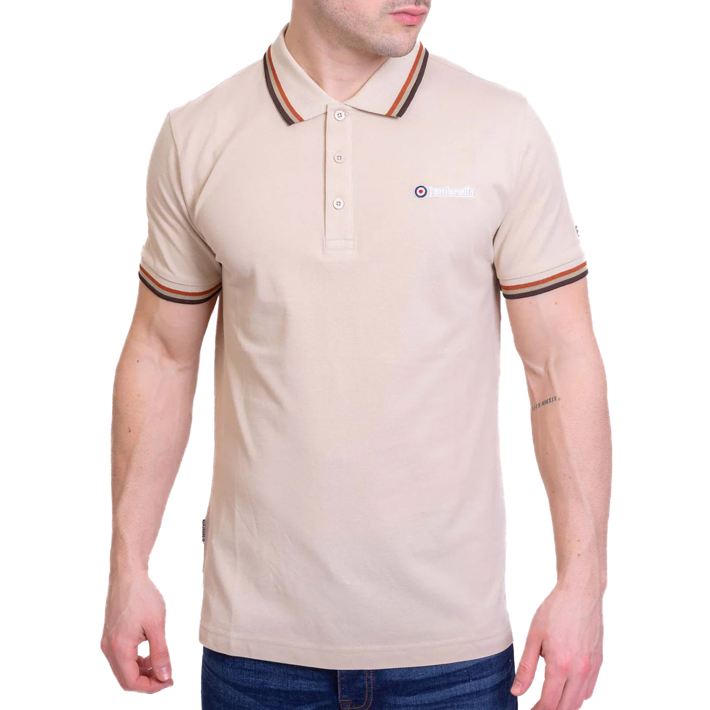 Oatmeal - Back - Lambretta Mens SS25 Triple Tipped Polo Shirt