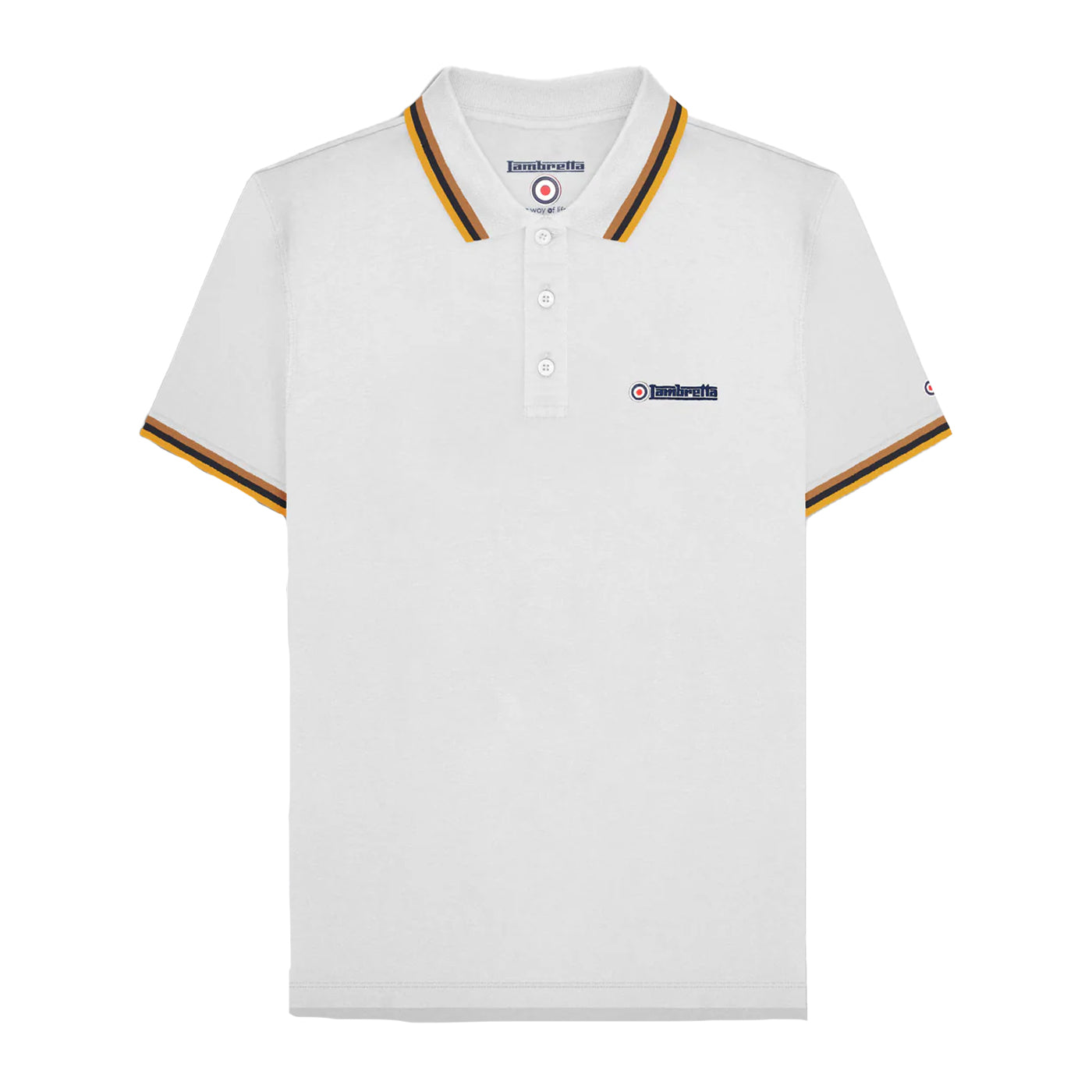White-Gold - Front - Lambretta Mens SS25 Triple Tipped Polo Shirt