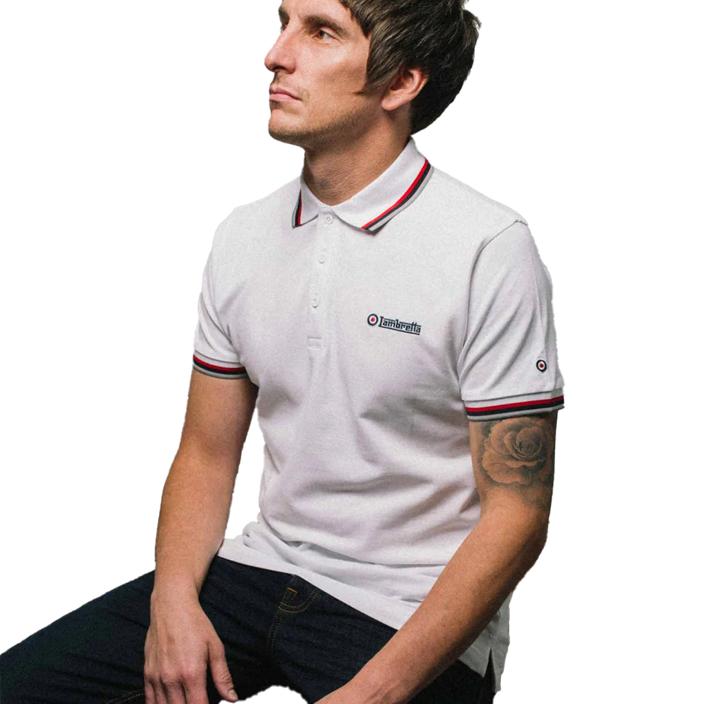White-Red - Side - Lambretta Mens SS25 Triple Tipped Polo Shirt