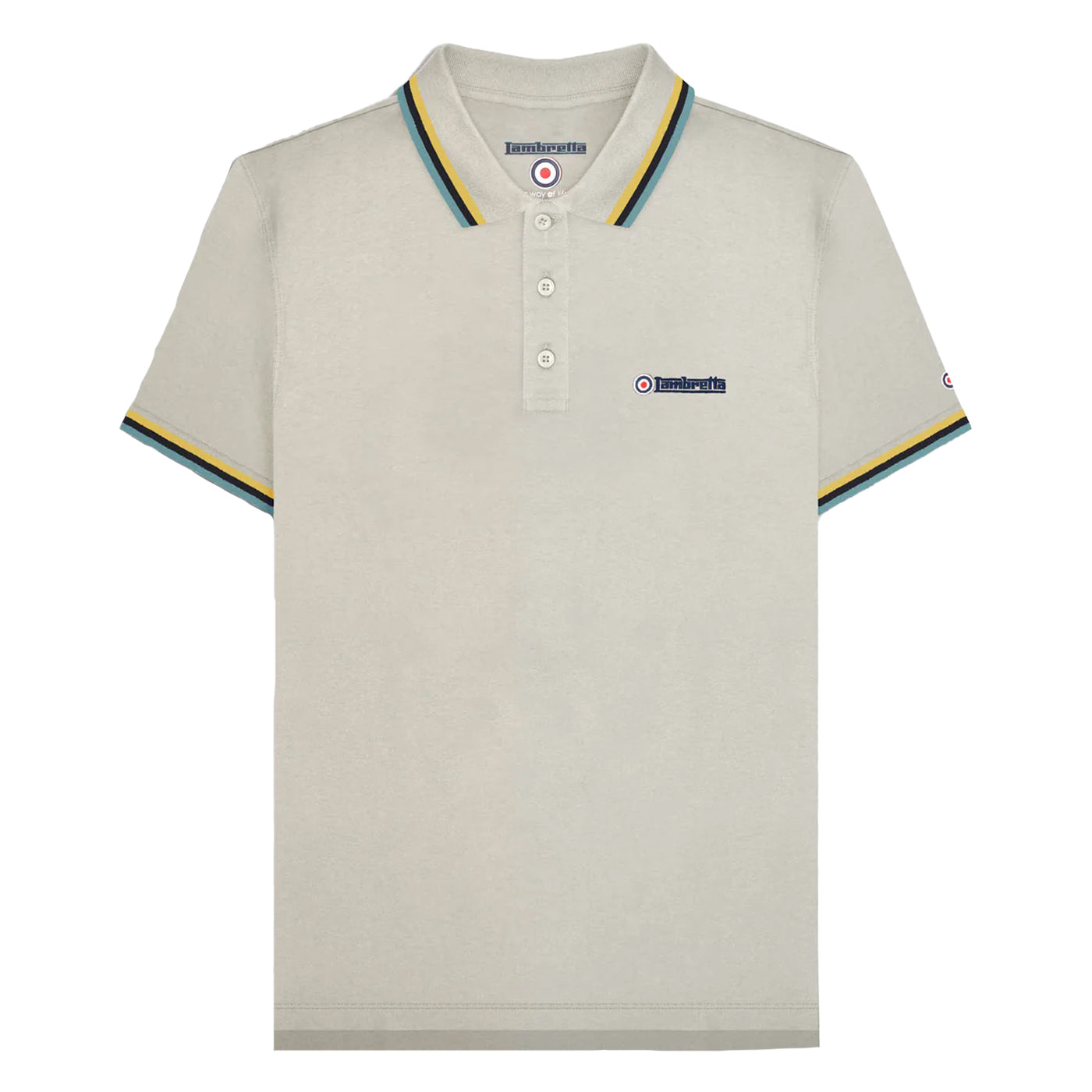 Pebble-Yellow-Smoke Blue - Front - Lambretta Mens SS25 Triple Tipped Polo Shirt