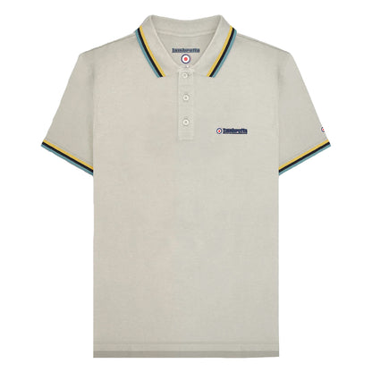 Pebble-Yellow-Smoke Blue - Front - Lambretta Mens SS25 Triple Tipped Polo Shirt