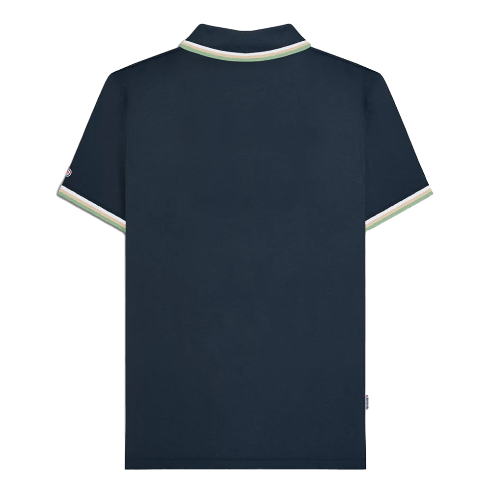 Navy-White-Stone-Basil - Back - Lambretta Mens SS25 Triple Tipped Polo Shirt