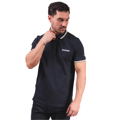 Navy-White-Stone-Basil - Side - Lambretta Mens SS25 Triple Tipped Polo Shirt
