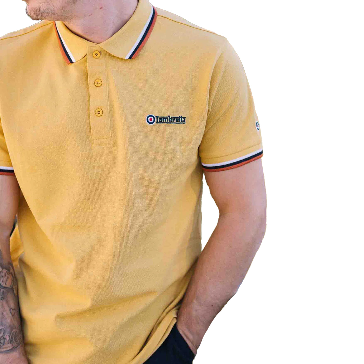 Gold - Side - Lambretta Mens SS25 Triple Tipped Polo Shirt