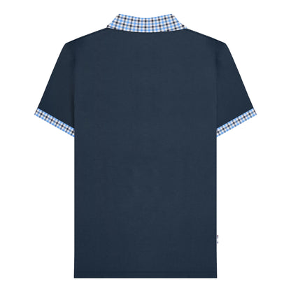 Navy - Back - Lambretta Mens SS25 Gingham Big & Tall Polo Shirt