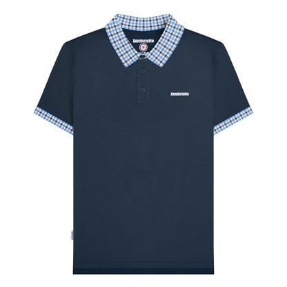 Navy - Front - Lambretta Mens SS25 Gingham Big & Tall Polo Shirt