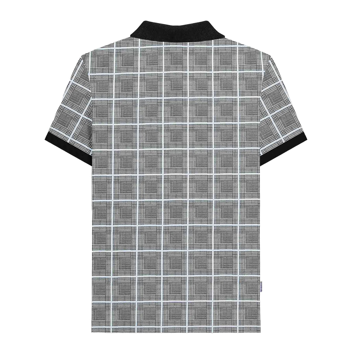 White - Back - Lambretta Mens SS25 Prince Of Wales Check Big & Tall Polo Shirt