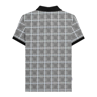 White - Back - Lambretta Mens SS25 Prince Of Wales Check Big & Tall Polo Shirt