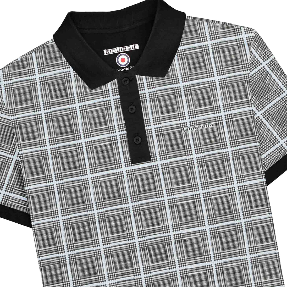 White - Side - Lambretta Mens SS25 Prince Of Wales Check Big & Tall Polo Shirt