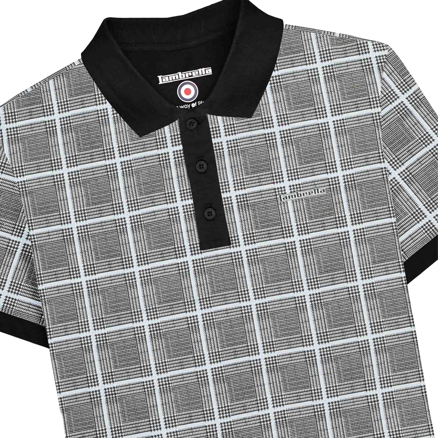 White - Side - Lambretta Mens SS25 Prince Of Wales Check Big & Tall Polo Shirt