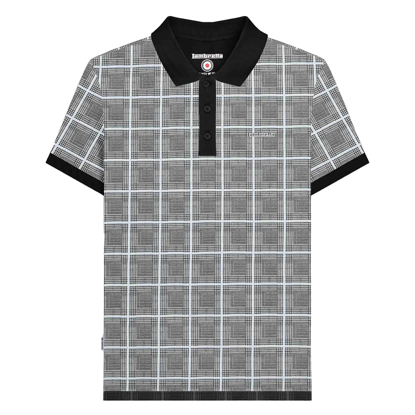 White - Front - Lambretta Mens SS25 Prince Of Wales Check Big & Tall Polo Shirt