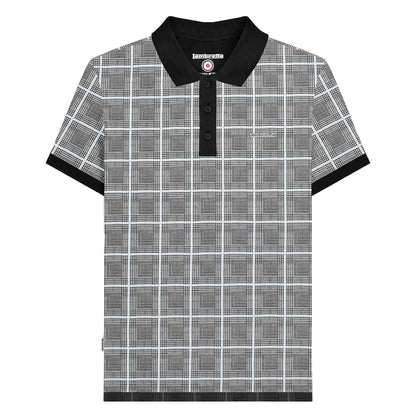 White - Front - Lambretta Mens SS25 Prince Of Wales Check Big & Tall Polo Shirt