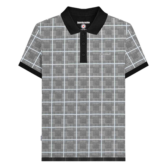 White - Front - Lambretta Mens SS25 Prince Of Wales Check Big & Tall Polo Shirt